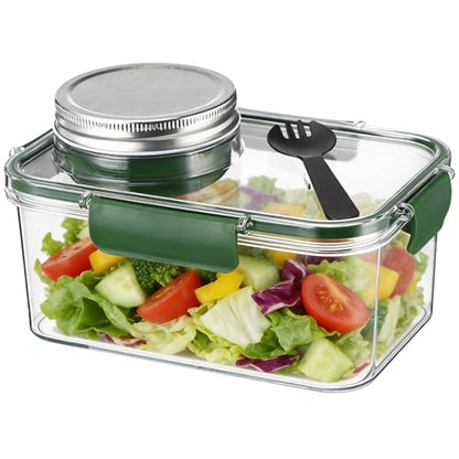 Portable Salad Container, Leakproof Salad Pod with Dressing Cup & Fork, Separate Food Compartments, Plastic Meal Prep Box, Dishwasher Safe, Ideal for Office, Travel, Picnic & Gatherings (Green)