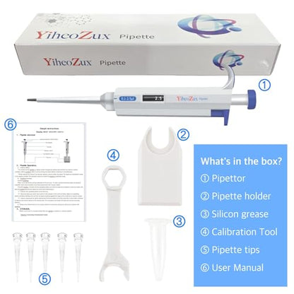 0.1-2.5uL Single Channel Pipette Manaul Adjustable Variable Volume Laboratory High Accurate Lab Micropipette