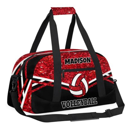 Personalized Sports Volleyball Bag, Custom Team Name Gym Sport Duffel Bag Weekender Bags Travel Duffel Bag, Red Glittering with Black - color: Red Black