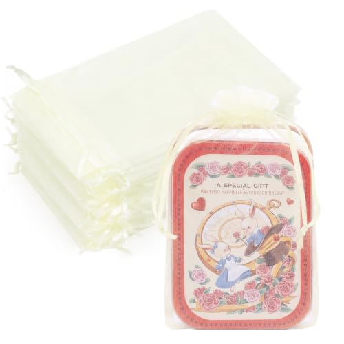 Crweety 50PCS Organza Bags 6x9 Ivory Small Gift Bags Mesh Drawstring - color: Ivory