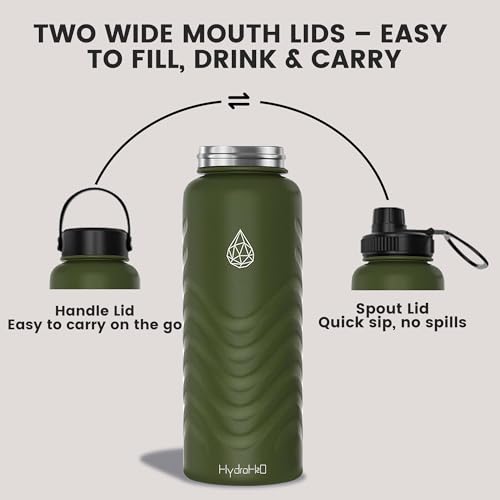 32oz Stainless Steel Insulated Water Bottle, 48H Ice Cold & 24H Hot, Leak-Proof Wide Mouth Lids (Straw & Spout), BPA-Free Bottles, Mens Water Bottle for Gym, Hiking, Travel - Green - color: Green, size: 32 Ounces