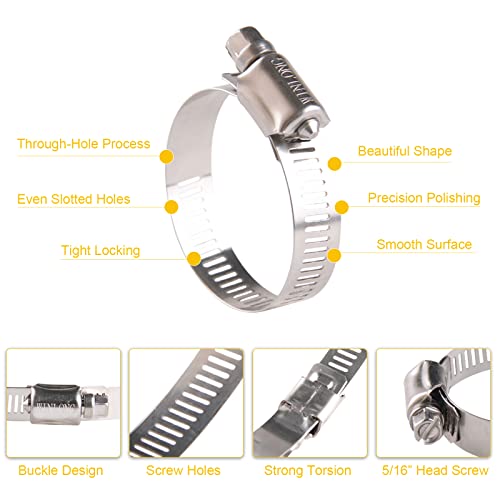 Winlong 1 1/2'' Stainless Steel Hose Clamps, 15PK SAE 24 Worm Gear 1.5'' Hose Clamps Adjustable 1 inch-2 Inch (25-51mm) for Automotive Plumbing, 1 1/2’’, 1 3/4'', 1 1/4’’ - size: SAE#24 (1" ~ 2") 15PK