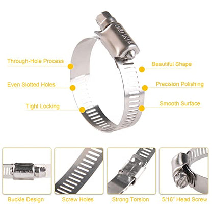 Winlong 1 1/2'' Stainless Steel Hose Clamps, 15PK SAE 24 Worm Gear 1.5'' Hose Clamps Adjustable 1 inch-2 Inch (25-51mm) for Automotive Plumbing, 1 1/2’’, 1 3/4'', 1 1/4’’ - size: SAE#24 (1" ~ 2") 15PK