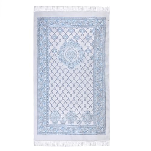 Muslim Prayer Rug and Beads with Portable Bag, Muslim Gifts for Women Men, Janamaz, Sajadah, Soft Mat Islam Gifts Set, Turkish Sajadah for Ramadan, Eid, Hajj, Travel, Pray - color: Blue