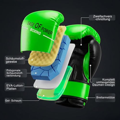 3-in-1 Boxing Gloves and Punching Mitts Set for Kids, Boxing Mitts Focus Pads with Hand Wraps for Kid, Youth Leather Punching Equipment Gloves Set for MMA, Karate, Muay Thai, Taekwondo - color: Green