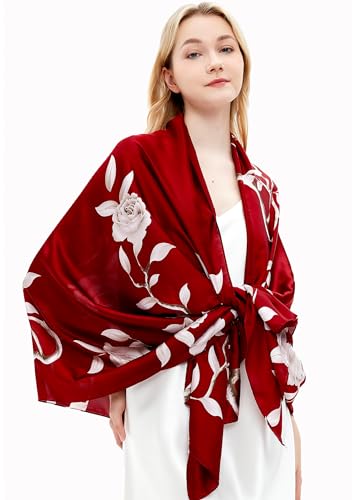Women Silk Scarves Long Satin Lightweight Outdoor Shawl Wraps Printed Head Scarf 70''X35'' - color: 107-red