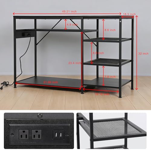 FAHKNS 55 75 Gallon Aquarium Stand with Electrical Outlet and USB Port | Heavy Duty 1200lbs Capacity, Black Steel Frame Fish Tank Stand, for Large 49 Inch Aquariums