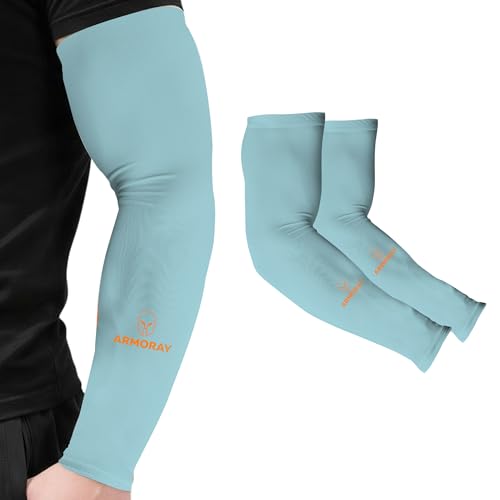 ARMORAY Arm Sleeves for Men & Women UPF 50 Sports Compression Cooling Sleeve for Basketball Golf Running Tattoo Coverage - color: Blue (1 Pair)