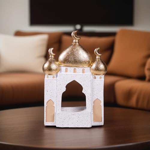 Decorative Mosque Sculpture with Gold Domes, White and Gold, 8.27 x 5.71 x 2.76 inches - size: 5.71*2.76*8.27in