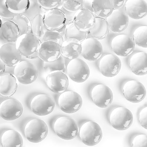 FUTUREPLUSX 1LB Flat Glass Marbles, Clear Flat Gems Transparent | Glass Beads, Decorative Glass Pebbles, Rocks Fish Tank Aquarium Decor, Table Scatter and DIY Crafts - color: Transparent-2