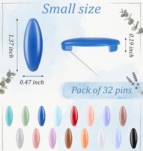 32 Pcs Hijab Pins for Women, Scarf Pins & Safety Locking Scarf Clips – Colourful Plastic Oval Hijab Pin Set for Muslim Adult Shawls Scarves 8 Colours