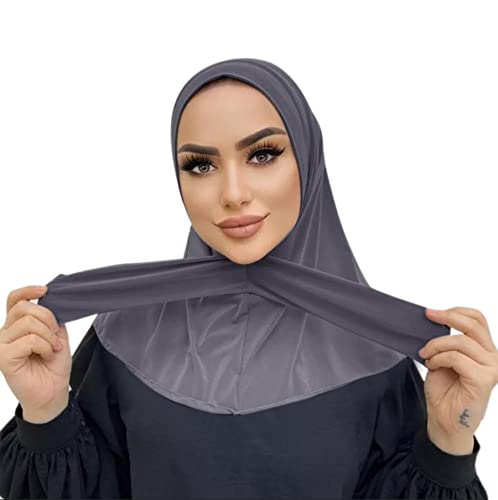AIBEARTY Women Fashion Instant Muslim Turban Hijab with Snap Fastener Breathable Headscarf Bonnet Cap Turban Hat Shawl - color: Grey
