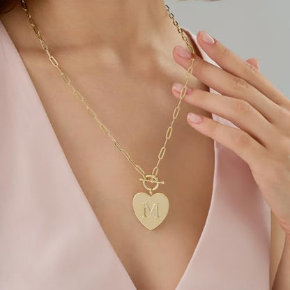 14K Gold Filled Heart Initial Necklace for Women, Dainty Alphabet Pendant Necklace with Paperclip Chain, Hypoallergenic Jewelry Gift for Her - color: Letter V