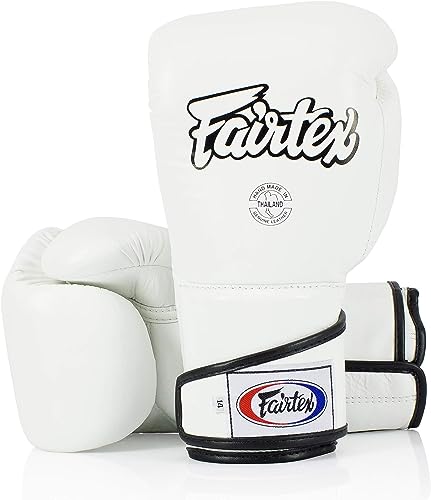 Fairtex BGV6 Angular Boxing Gloves, Locked Thumb Muay Thai MMA Kickboxing | Premium synthetic body with triple-layer foam padding. Joint protection and firm wrist support safeguard hands on heavy bags - color: White, size: 14oz