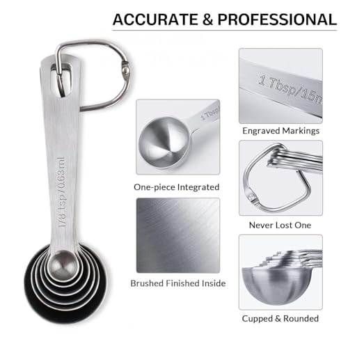 11PCS Measuring Spoons Set Stainless 1 tbsp, 1/2 tbsp, and 1-1/16tsp Steel Measuring Spoons for Cooking Baking Spice Jars and Liquid Ingredients - size: 11 Pcs