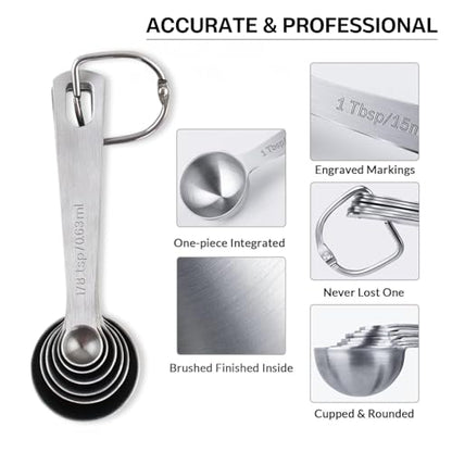 11PCS Measuring Spoons Set Stainless 1 tbsp, 1/2 tbsp, and 1-1/16tsp Steel Measuring Spoons for Cooking Baking Spice Jars and Liquid Ingredients - size: 11 Pcs