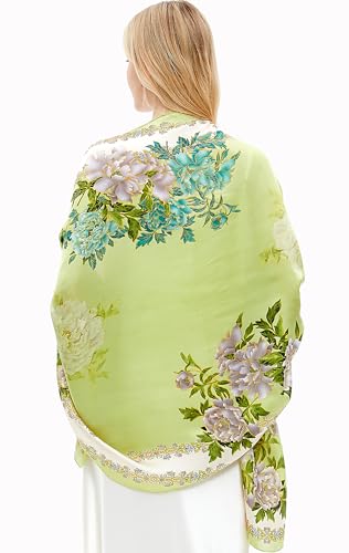 Women Silk Scarves Long Satin Lightweight Outdoor Shawl Wraps Printed Head Scarf 70''X35'' - color: 105-green