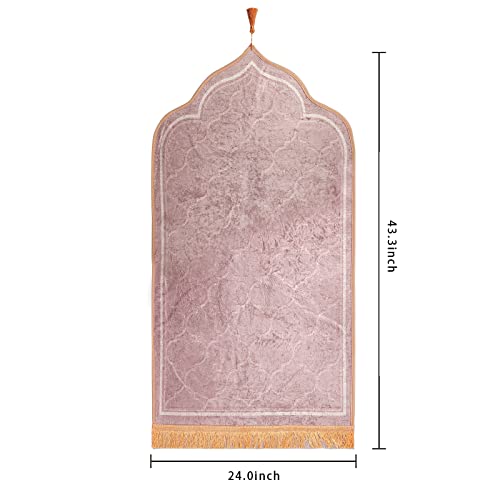 Muslim Prayer Rug Islamic Mat for Muslim Prayers Great Ramadan Gift for Muslim Men Women Portable Prayer Mat Rug Turkish Pocket Praying Rug Thick Large Padded Sajadah Muslim Prayer Rug Velvet Carpet - color: Light Tan
