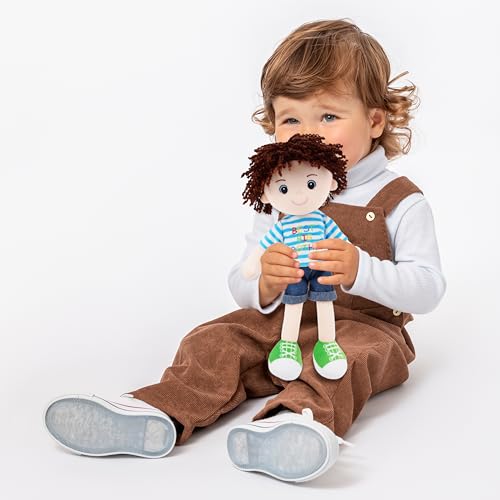 June Garden 14" Snuggle Cutie Benny – Best Big Brother Soft Plush Doll – Stuffed Boy Doll with Blue Striped Shirt and Green Shoes – Ideal Gift for Toddlers & Big Brother Celebrations - Blue M - color: 14" Big Brother Benny, size: Medium