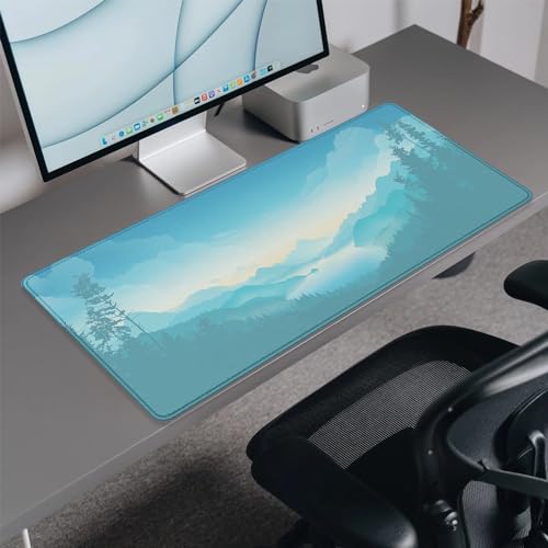 Mountains Cloud Lake Desk Pad Mouse Pad,Extended Large Gaming Mouse Mat with Stitched Edges,Non-Slip Waterproof Rubber Base Mousepad for Office Work Home Desk Mat(27.5X11.8 in) - color: Mountains and Lake