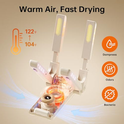Boot Dryer, Shoe Dryer for Work Boots and Gloves, 4 Tubes with Timer, Rose Salt Remove Odor, Quiet Portable Shoe Dehumidifier, Suitable for Ski Boots, Shoes, Gloves, Socks & Hats, Ivory, SH01A