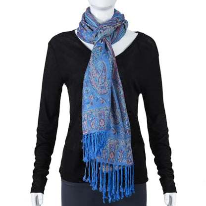 TUSHUSTY Pashmina Feel 숄 랩 레이브 스카프 여성용 부드럽고 실키한 양면 남성용 스카프 히잡 - color: 블루 2
