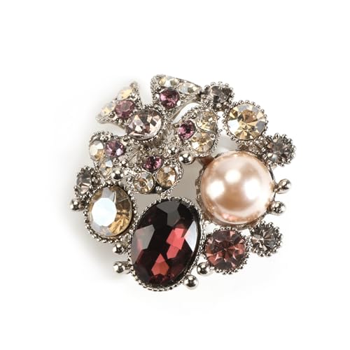 Flower Cluster Brooch Pin with Rhinestone and Pearl Elegant Vintage Women Casual Party Evening Dress Accessory - color: Purple