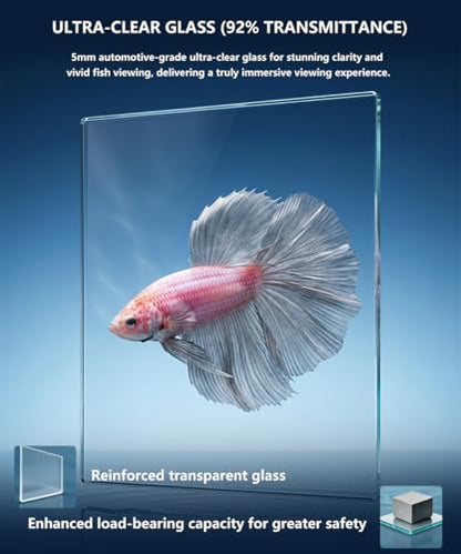 Fish Tank Kit,3.5 Gallon Small Aquarium,Ultra-Clear Nano Aquarium,Betta Fish Tank,Suitable for Small Fish Tank,Aquarium Starter kit,Desktop Fish Tank (Black Background)