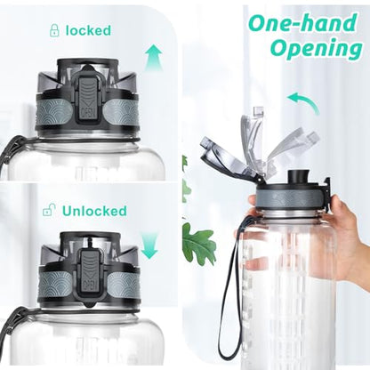 UTEBIT 52oz Fruit Infuser Water Bottle, with Time Marker & Straw & Chug Lid | BPA-Free & Leak- Proof Fruit Infusion Sports Bottle, Large Water Jug with Strap for Gym, Camping, Travel, Outdoor, Clear - style: 52OZ