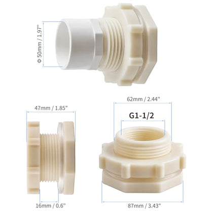 1-1/2 Inch ABS Bulkhead Fitting Water Tank Connector Adapter Fitting with Male Thread Coupling, Thru-Bulk Pipe Fitting for Rain Barrels Aquariums Ponds Industrial Plumbing - size: 1Pcs G1-1/2