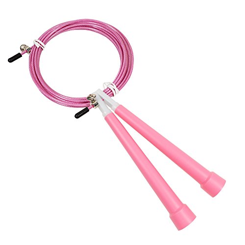 10 FT Adjustable Speed Jump Rope for Crossfit Boxing MMA Double Unders WOD Skipping Workout Fitness Cardio Endurance Training Martial Arts - Adjustable for Men, Women, Children - color: Pink