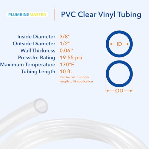 10ft 3/8''ID×1/2''OD Clear Vinyl Tubing Flexible and Hybrid PVC Tubing, Lightweight soft hose, drinkable pipe - size: 3/8 1/2 10ft