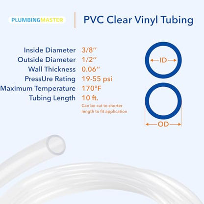 10ft 3/8''ID×1/2''OD Clear Vinyl Tubing Flexible and Hybrid PVC Tubing, Lightweight soft hose, drinkable pipe - size: 3/8 1/2 10ft