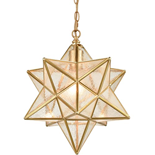 DAYCENT Brass Moravian Star Pendant Lighting Seeded Glass Pendant Lights 13 1/2 inches - size: 13.5-In