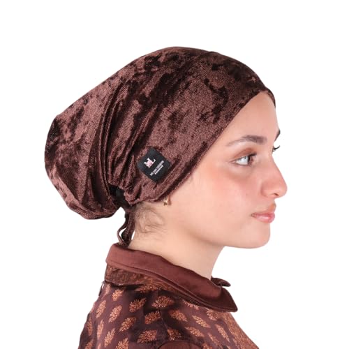 MU LAN Grip Bonnet | Non-Slip Anti-Slip Velvet Beanie Cap | Undercap Hijab Scarf Shawl | Women Underscarf - color: Brown