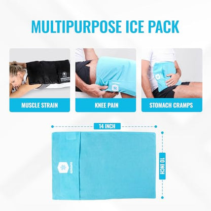 ICEWRAPS Reusable Cold Pack with Fabric Cover - Standard 10 x 14 Inch, Blue | Flexible Clay Pack, Leak Resistant, Wrap Design for Back, Shoulders and Knees, Stays Cold Up to 45 Minutes - FSA-HSA Eligible - size: 10”x14”, style: Ice Pack with Cover