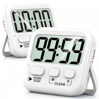 2 Pack Digital Timer for Kids Classroom Kitchen Timers for Cooking | w/ Battery, Easy to View, Alarm, Mute Mode, Count Down/Up, Magnetic, Kickstand, Hanging, Classroom Timer for Teacher Supplies - color: Pure White *2