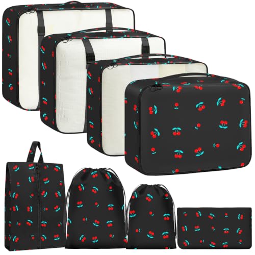 Packing Cubes for Travel 8 Set Luggage Organizer Bags Black Cherry - color: Black Cherry