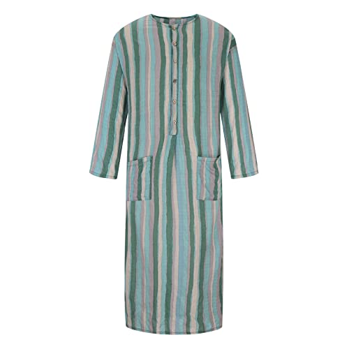 Men's Muslim Kaftan Thobe 3/4 Sleeve East Islamic Saudi Arabic Robes Lightweight Stripe Printed Dubai Caftan Gown - color: Green, size: X-Large