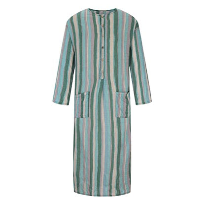 Men's Muslim Kaftan Thobe 3/4 Sleeve East Islamic Saudi Arabic Robes Lightweight Stripe Printed Dubai Caftan Gown - color: Green, size: Large