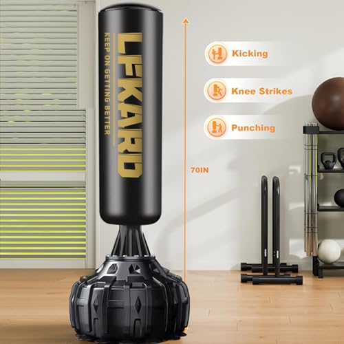 Freestanding Punching Bag with Boxing Gloves, Heavy Boxing Bag with Stand for Adult, Standing Kickboxing Bag - color: BLACK