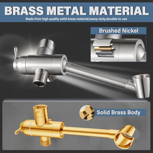 All Metal Shower Diverter Valve with Handshower Holder, YDmeet Upgraded 3 Way Shower Head Diverter for Handheld and Fixed Rain Showerhead, Universal G1/2 shower Diverter Bathroom Part, Brushed Nickel - color: Nickel Brushed