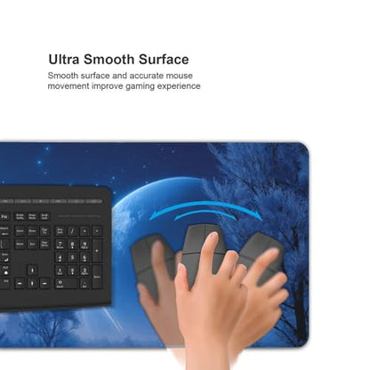 XXL Gaming Mouse Pad 35.4x15.7 Inch, Large Extended Desk Mat | Mousepad with Blue Meteor Design, Non-Slip Rubber Base, Water-Resistant Surface and Stitched Edges for Gaming, Office & Home - color: Blue Meteor