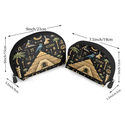 Ancient Egyptian 2-Piece Shell Makeup Bag Set, Large Capacity Travel Cosmetic Bag For Women With Zipper, Waterproof Polyester Toiletry Organizer Pouch For Purse, Travel, Gym & Daily Use - color: Ancient Egyptian