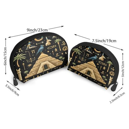Ancient Egyptian 2-Piece Shell Makeup Bag Set, Large Capacity Travel Cosmetic Bag For Women With Zipper, Waterproof Polyester Toiletry Organizer Pouch For Purse, Travel, Gym & Daily Use - color: Ancient Egyptian