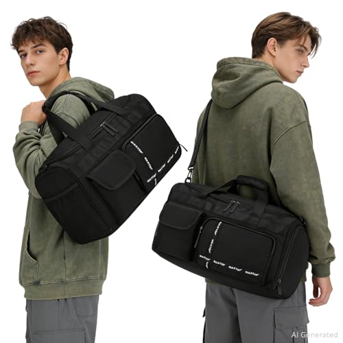 MAXTOP Gym Bag for Women Men Travel Duffle Bag Large Capacity Carry On Weekender Overnight Bag With Shoe Compartment Gym Tote Dry Wet Separation Duffel Bag for Travel - color: Black Set, style: Gym Bag&toiletry Bag