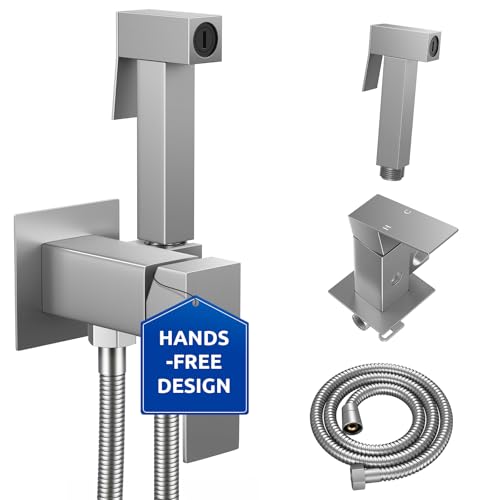 Arofa Warm Water Bidet Sprayer for Toilet with Hot and Cold Rough-in Valve, Hands-Free Handheld Jet Spray with Adjustable Water Flow, Square Toilet Sprayer with Bidet Hose for Feminine Wash - color: Brushed Nickel, size: Built-in Hot & Cold Square-1 Pack
