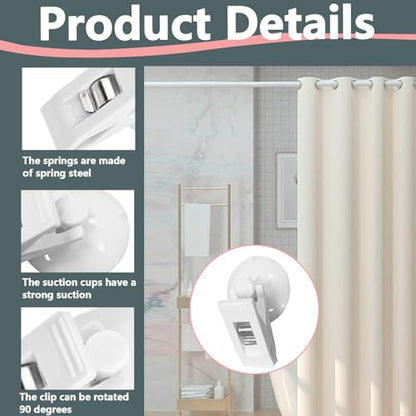 8Pcs Suction Cup Clips, Shower Curtain Clips Windproof Splash Guard, Strong Suction Cups Hooks for Glass Window Fish Tank Aquarium Plant Holder Advertising Home Office (White) - color: White