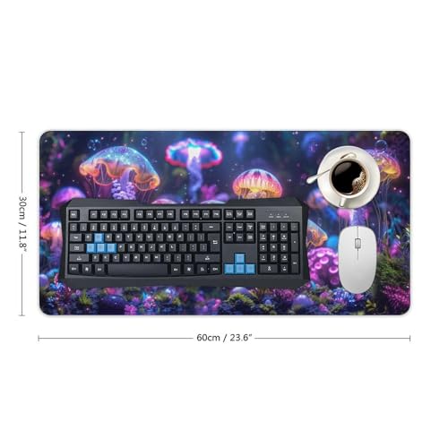 KeKee Colorful Sea Aquarium Neon Jellyfish Octopus Mushrooms Large Mouse Pad Gaming Mousepad Desk Pad for Keyboard and Mouse Mat Non-Slip Base 30x60cm, Style - size: 30x60cm