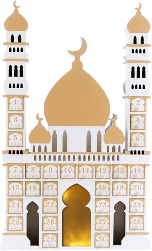 Ramadan Wooden Countdown Calendar Decorations Eid Mubarak Advent Calendar with LED Light 30 Storage Drawers Ramadan Wooden Craftwork Refillable Advent Ramadan Gift Box for Kids Ramadan Party Decor 01 - color: Eid Mubarak Advent Calendar 01